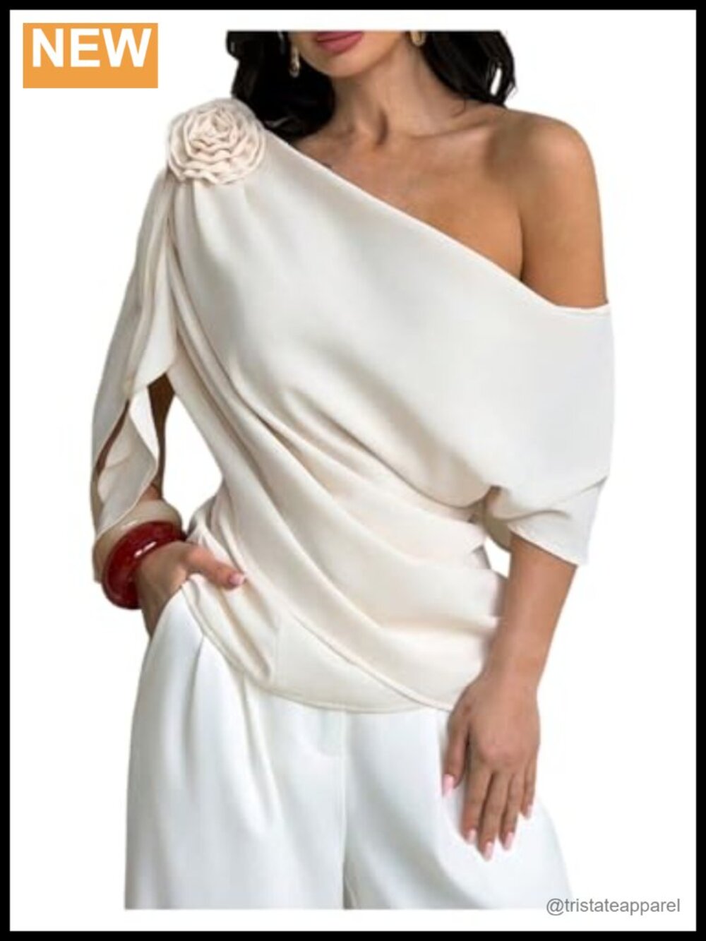 Off Shoulder Dolman Sleeve Blouse 3D Floral Wrap Top